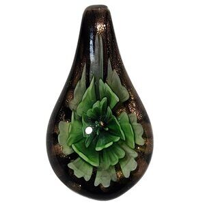 Handmade Glass Teardrop Pendant Green Flower Design Fashion Jewelry Necklace DIY